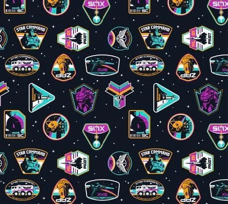 Buzz Lightyear Badges Cotton fabric - 100% Cotton - Licensed Fabric