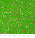 Holiday Candy Canes on Green- 100% Cotton Fabric Continuous Cuts - Fast Shipping -