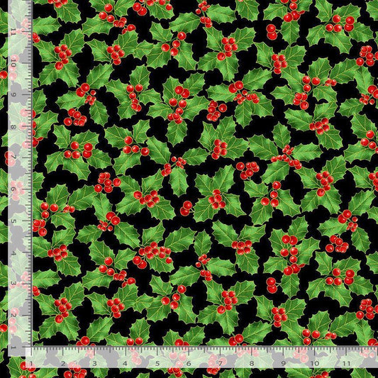 Holly - Fancy Christmas Mistletoe Metallic 100% cotton fabric- continuous cuts- TT-Holiday CM2897