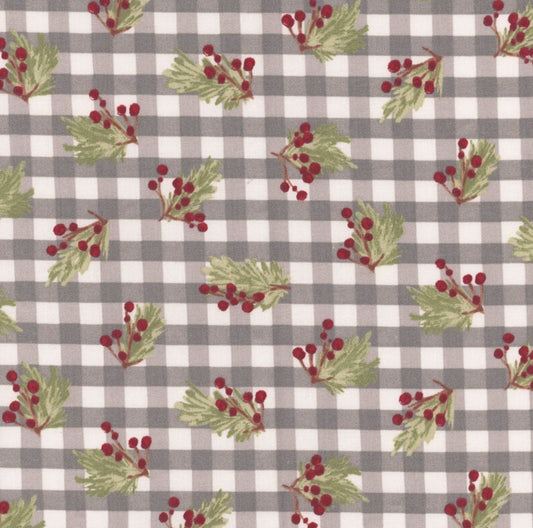 Christmas in the Country 22286 Gray Berries and Plaid by Elaine Kay for 3 Wishes Fabrics - 100% Cotton Fabric