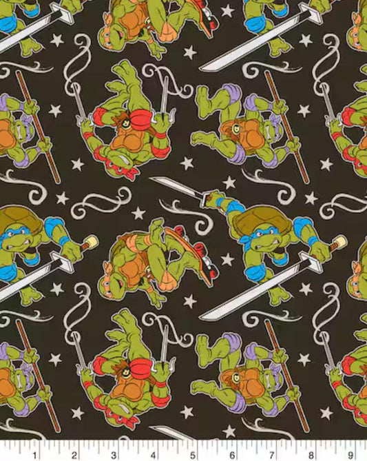 TMNT Toss Cotton fabric- 100% Cotton - continuous cuts- Teenage Mutant Ninja Turtles Licensed Fabric