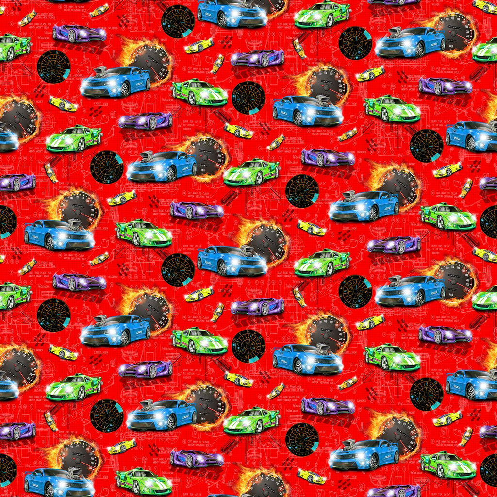 Fast and Wild Race Cars Cotton fabric - 100% cotton-Continuous cuts Planes, Trains, Trucks