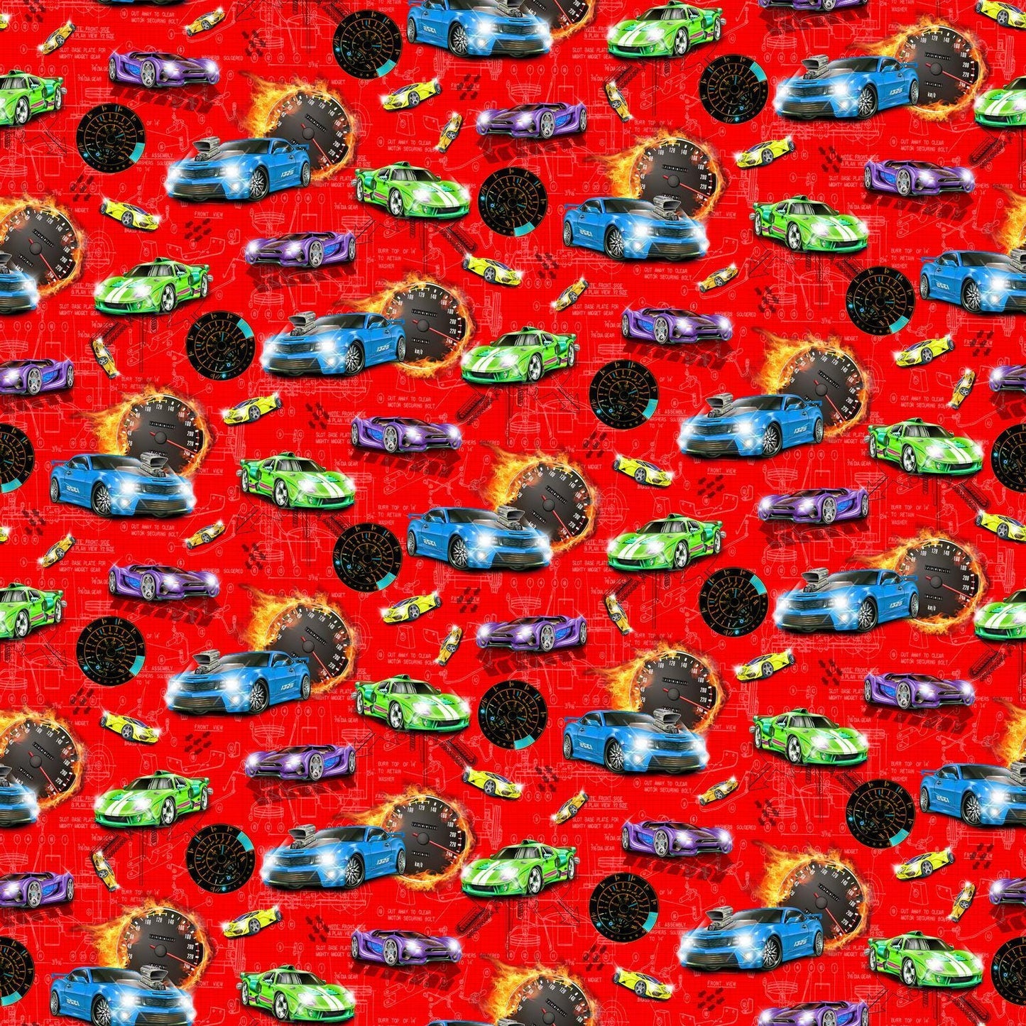 Fast and Wild Race Cars Cotton fabric - 100% cotton-Continuous cuts Planes, Trains, Trucks