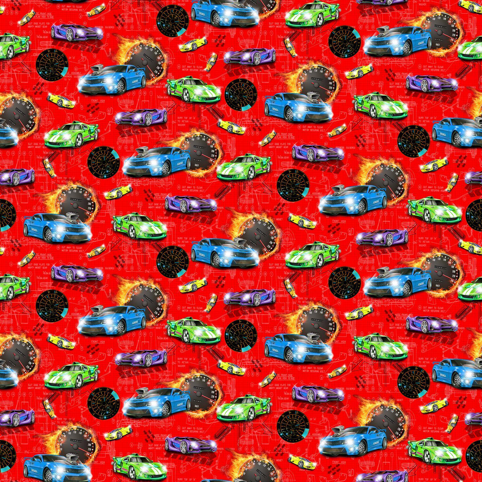 Fast and Wild Race Cars Cotton fabric - 100% cotton-Continuous cuts Planes, Trains, Trucks