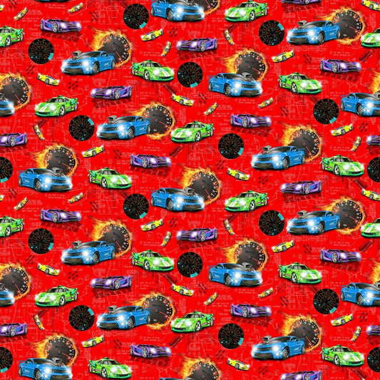 Fast and Wild Race Cars Cotton fabric - 100% cotton-Continuous cuts Planes, Trains, Trucks