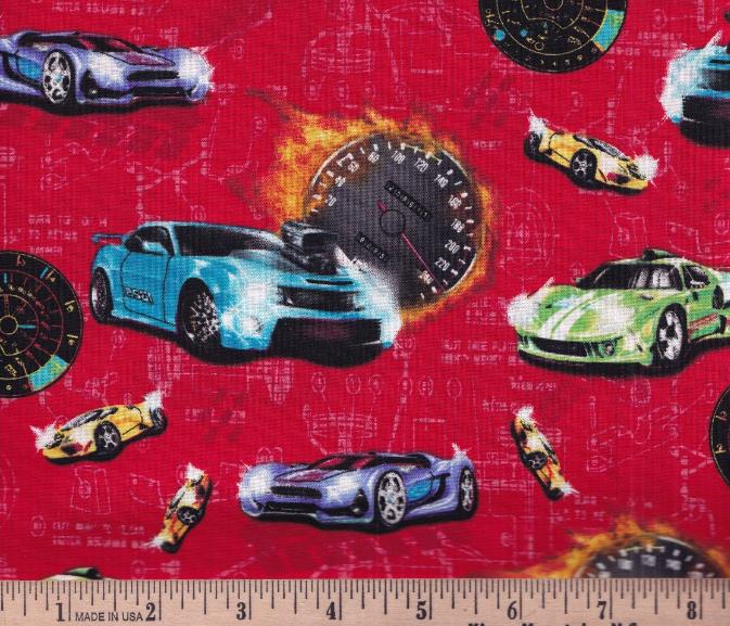 Fast and Wild Race Cars Cotton fabric - 100% cotton-Continuous cuts Planes, Trains, Trucks
