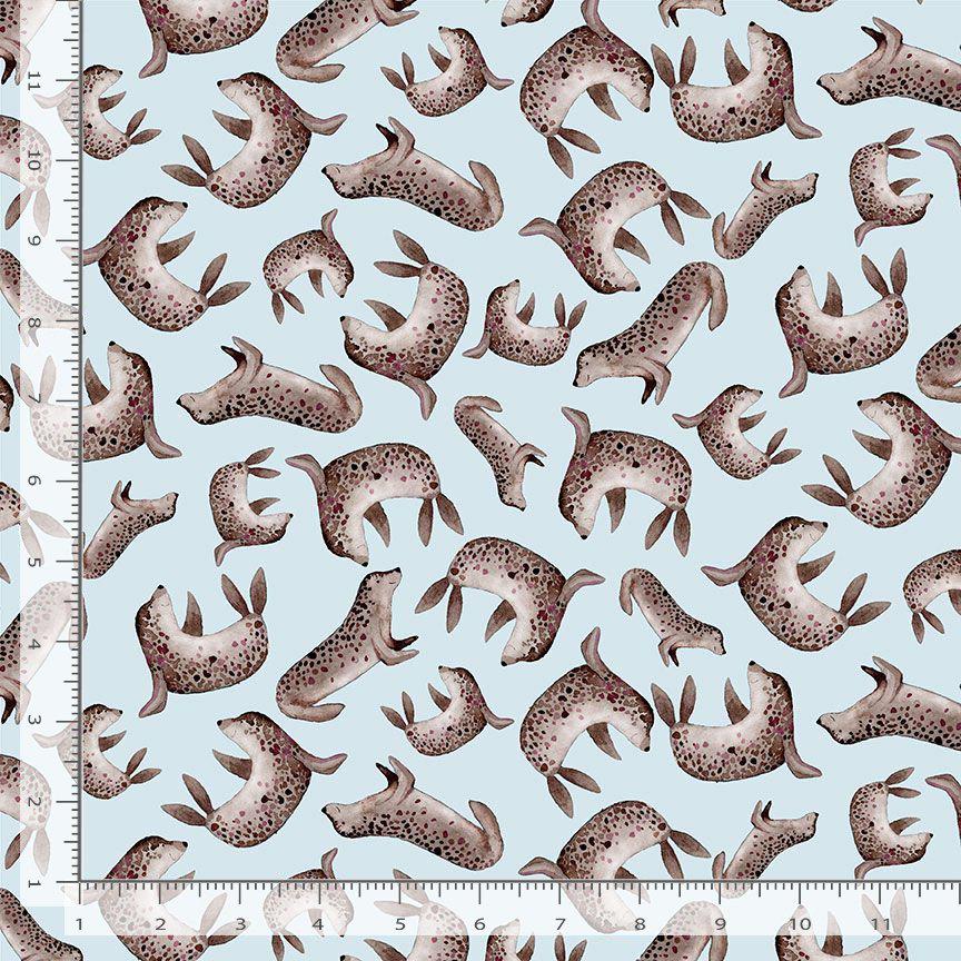 Playful Leopard Seals 100% Cotton Fabric-  Cotton - Continuous Cuts-TT-Nature CD2238 Blue -