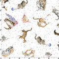 Tossed Cats on White 100% Cotton Fabric - MAS10414-W Whiskers & Paws Designer: Hannah Dale Cats - Continuous Cuts