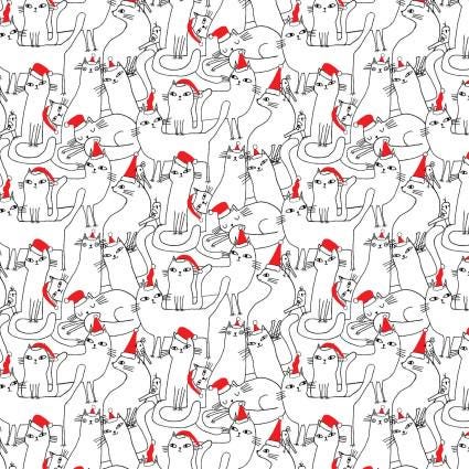 Cats in Hats Christmas Fabric - Fat Quarters- 100% Cotton-by the 1/2 yard CON16233-09 - Benartex Designer Fabrics
