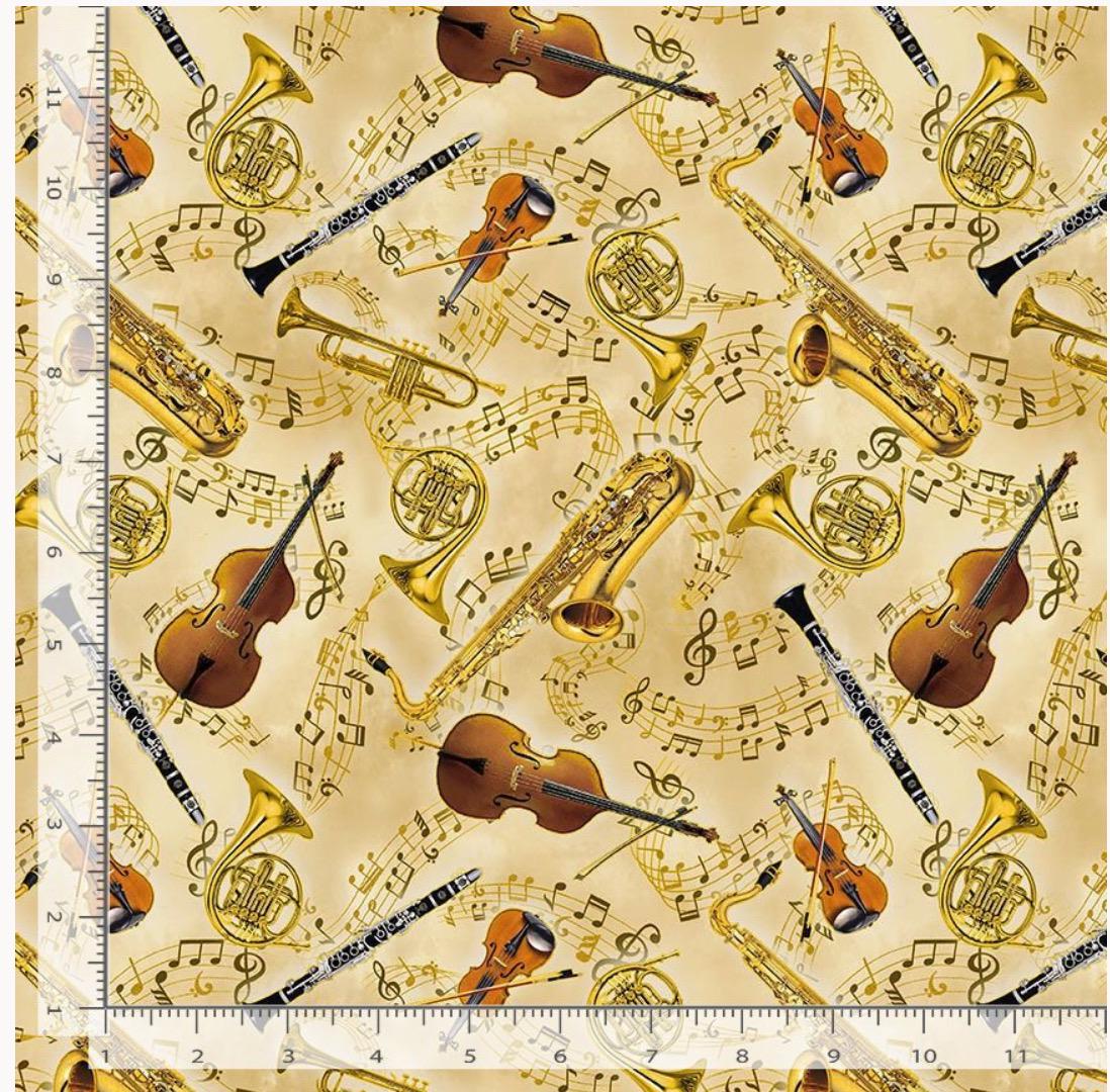 Gold Symphony Cotton Fabric Timeless Treasure 100% Cotton fabric by the 1/4, 1/2 yards-continuous cuts - MUSIC-CM3237