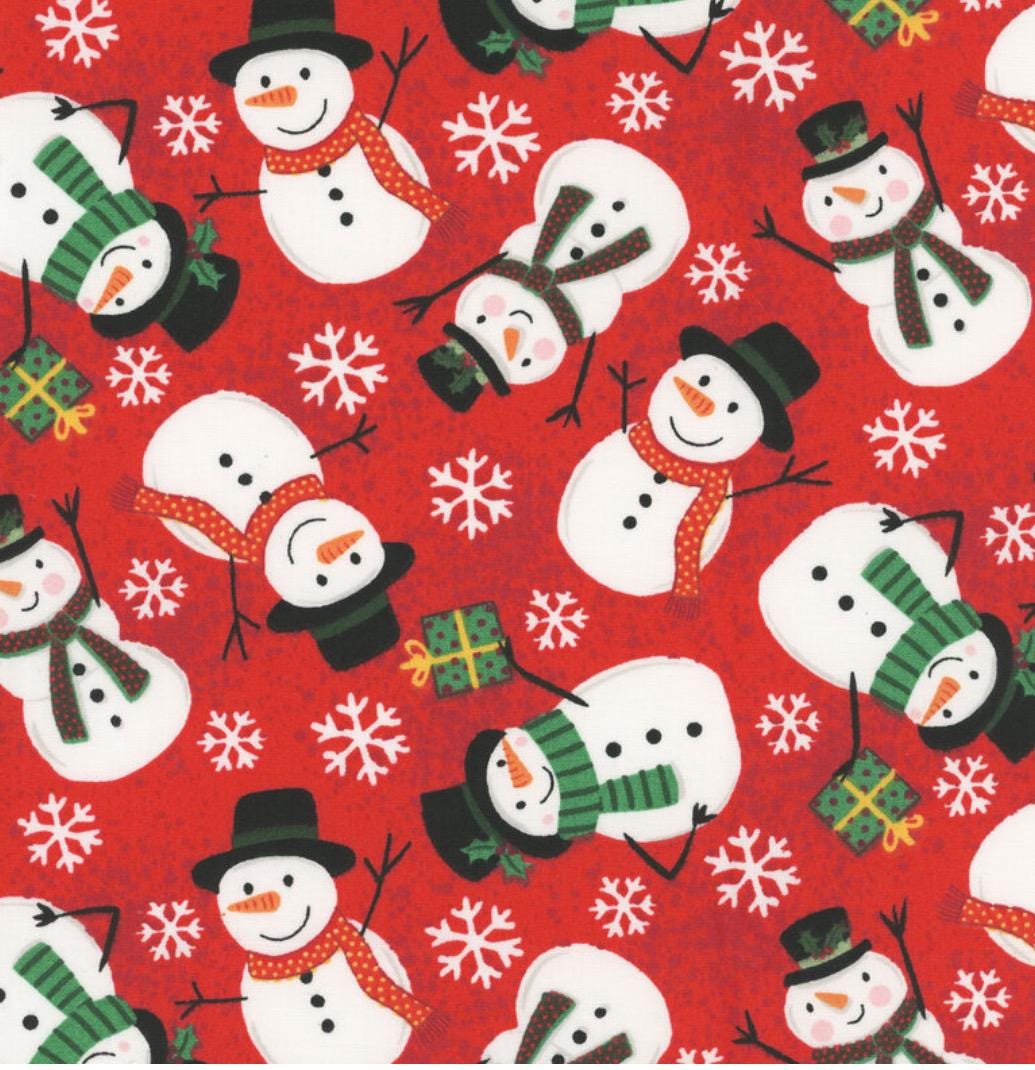 Be Merry 3WI22278-RED Snowman Toss by Lisa Perry for 3 Wishes Fabrics 100% cotton Fabric - continuous cuts