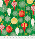 Hanging Ornaments on Green Christmas Cotton fabric 100% Cotton - Fabric Editions