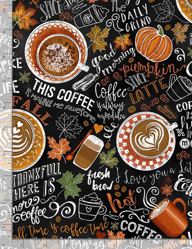 Pumpkin Spice Words and Text Chalkboard Cotton Fabric- 100% Cotton - Autumn - Fall TT-Gail C7034 PSL