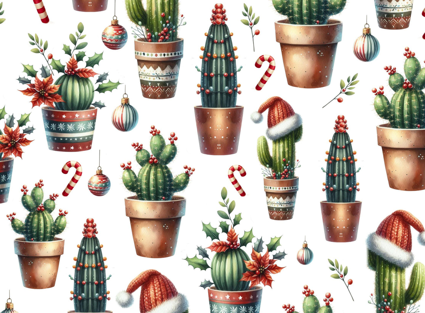Christmas Cactus Fabric - Red- 100% Cotton - Continuous Cuts