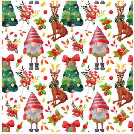Christmas Gnomes, Trees and Reindeer Christmas Cotton fabric Continuous Cuts- 100% Cotton -