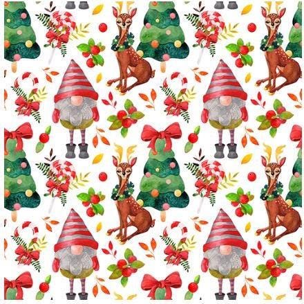 Christmas Gnomes, Trees and Reindeer Christmas Cotton fabric Continuous Cuts- 100% Cotton -