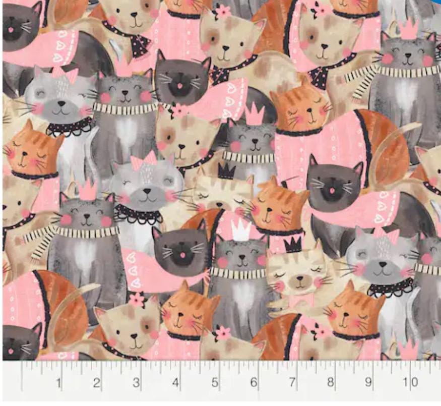 Pink Fancy Kittens Cotton Fabric - 100% Cotton- Continuous Cuts - Fabric Editions