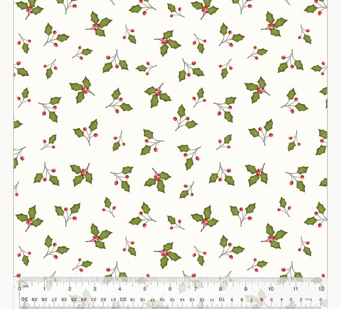 WF-A Very Terri Christmas 54107-4 Ivory - Holly Leaves - 100% Cotton Fabric- Continuous Cuts