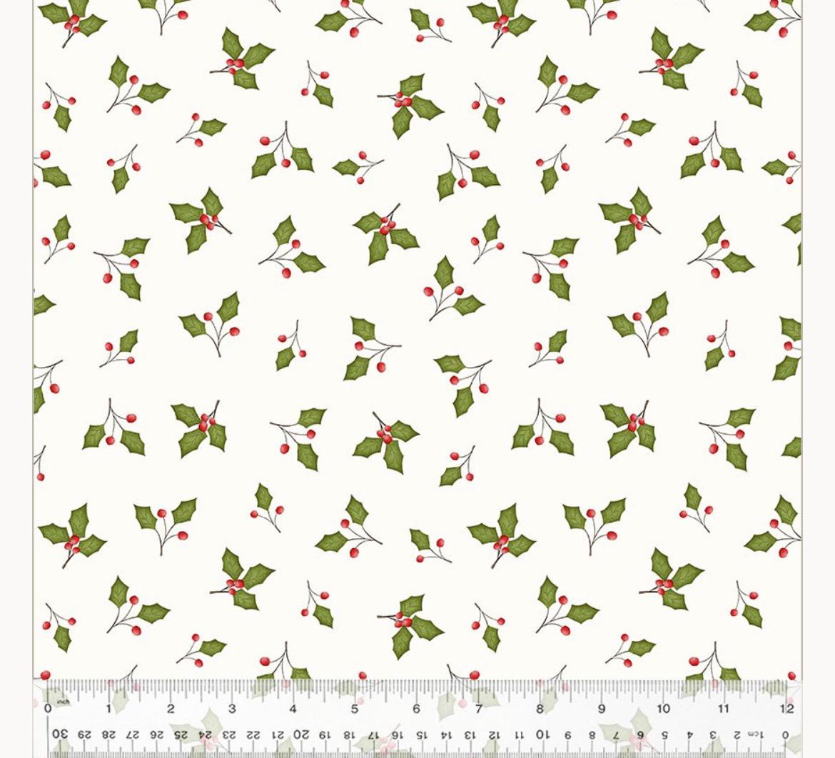WF-A Very Terri Christmas 54107-4 Ivory - Holly Leaves - 100% Cotton Fabric- Continuous Cuts