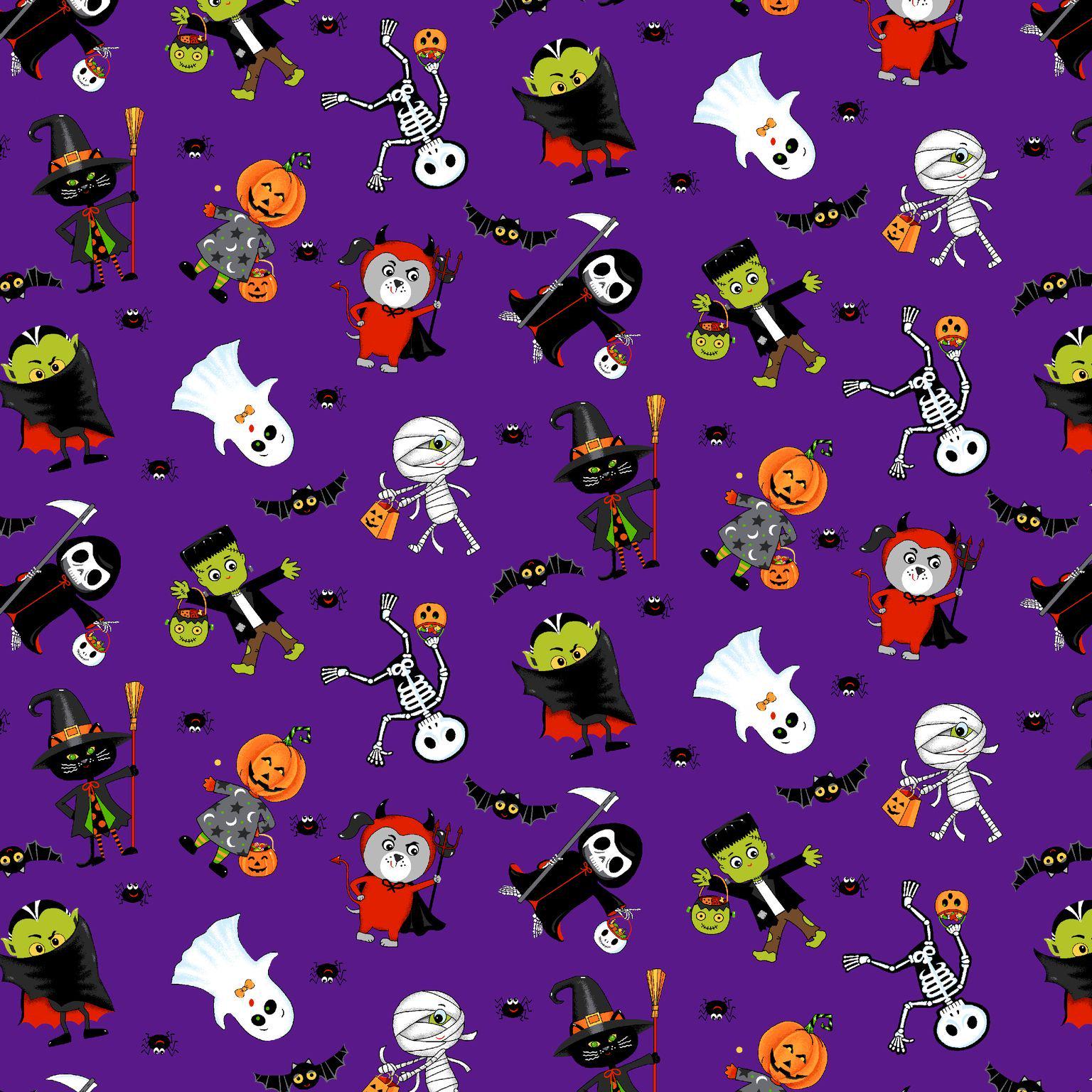 Spell on you FL Fabric Halloween 100% Cotton - Continuous cuts - Spell on You FLSY D90 V Violet Costume Party Time