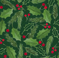 Holly & Berried Cotton fabric- continuous cuts - cotton fabric- fast shipping! 3WI15493-GRN-CTN-D