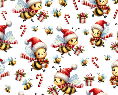 Christmas Bees Cotton fabric- continuous cuts- 100% Cotton