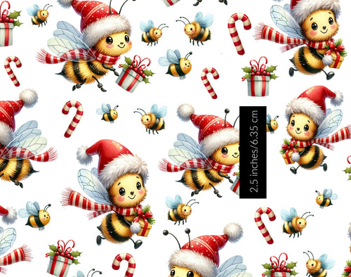 Christmas Bees Cotton fabric- continuous cuts- 100% Cotton