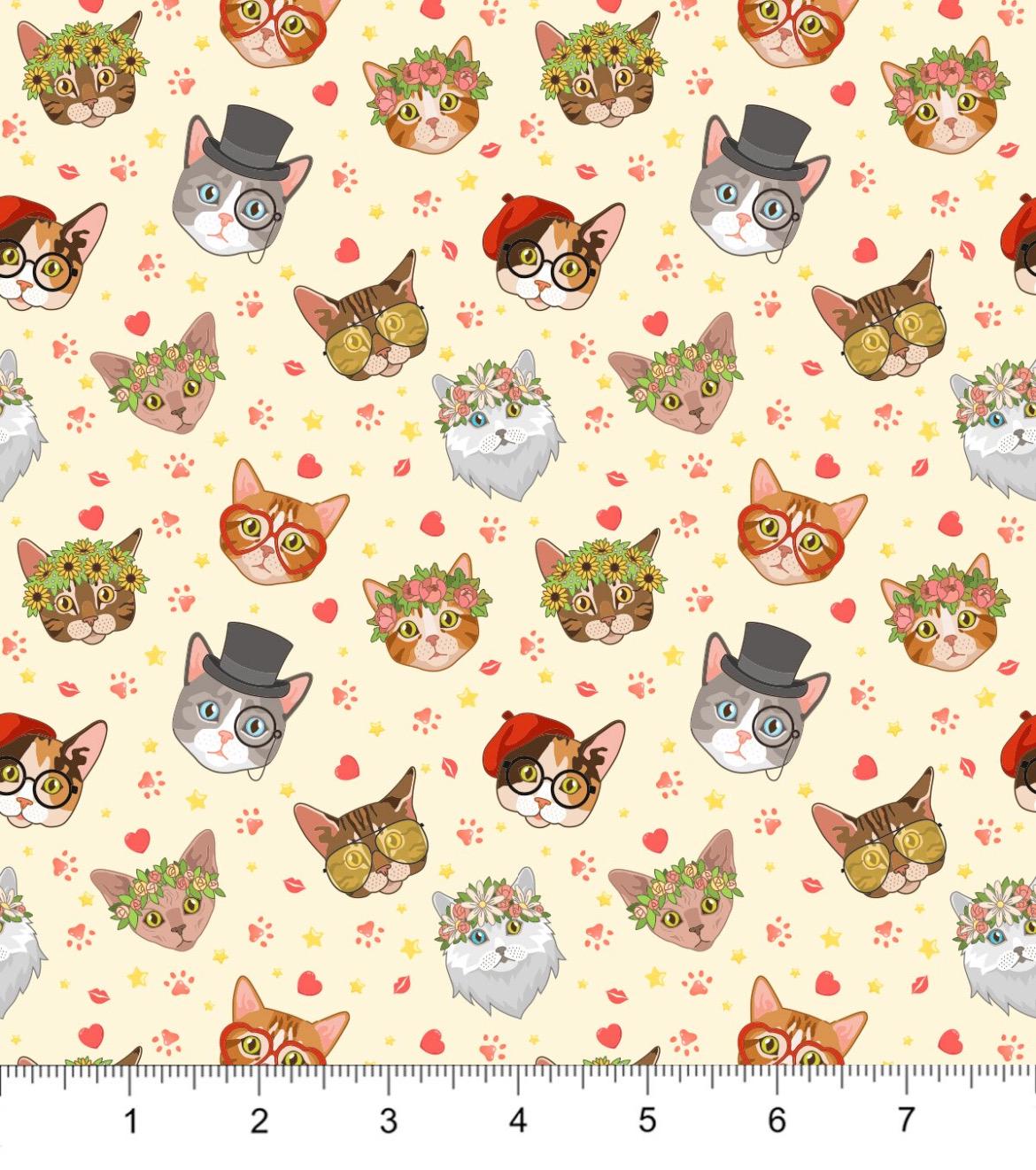 Cats & Sunflowers Cotton Fabric - 100% Cotton- Continuous Cuts -