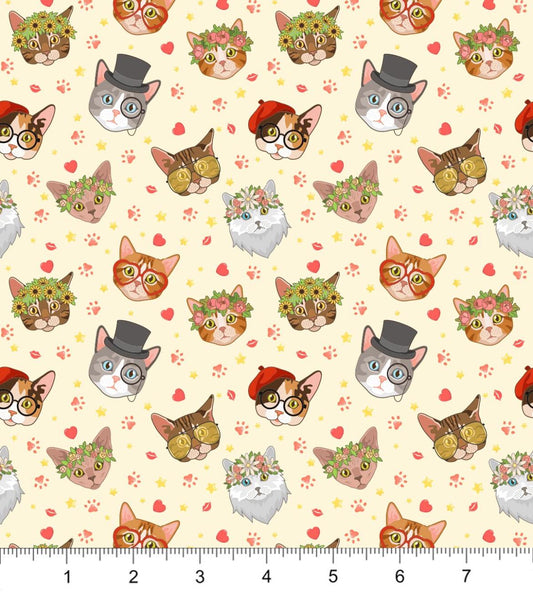 Cats & Sunflowers Cotton Fabric - 100% Cotton- Continuous Cuts -