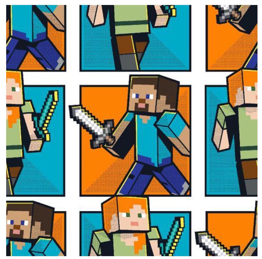 Minecraft Steve and Alex Grid cotton fabric-100% Cotton - Licensed Fabric