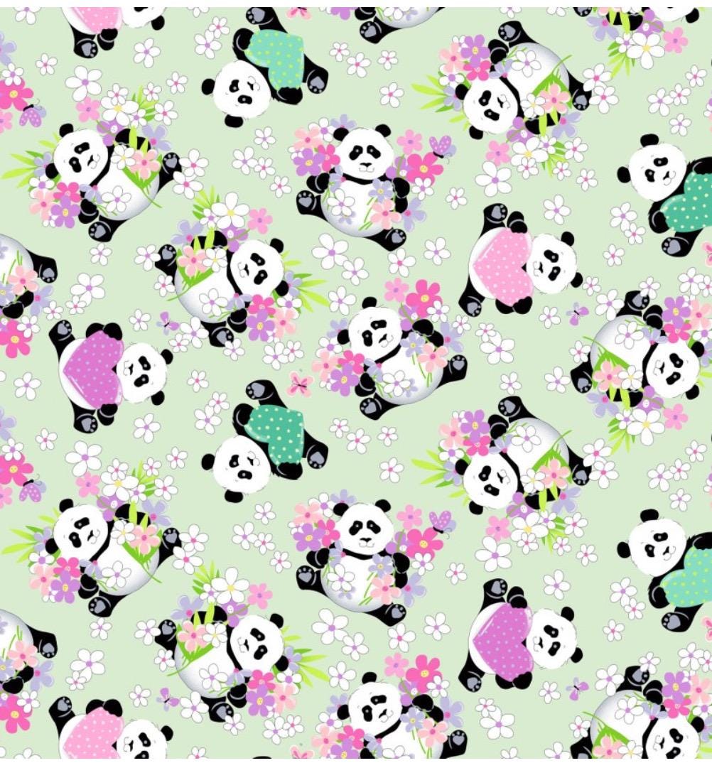 SusyBee Panda Party cotton fabric- continuous cuts- 100% Cotton Susy Bee