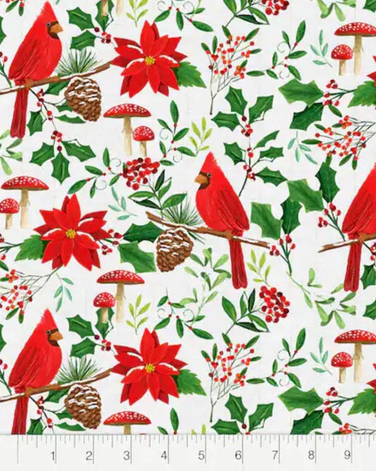 Cardinal  Noel Poinsettia Cotton Fabric 100% Cotton - Fabric- continuous cuts