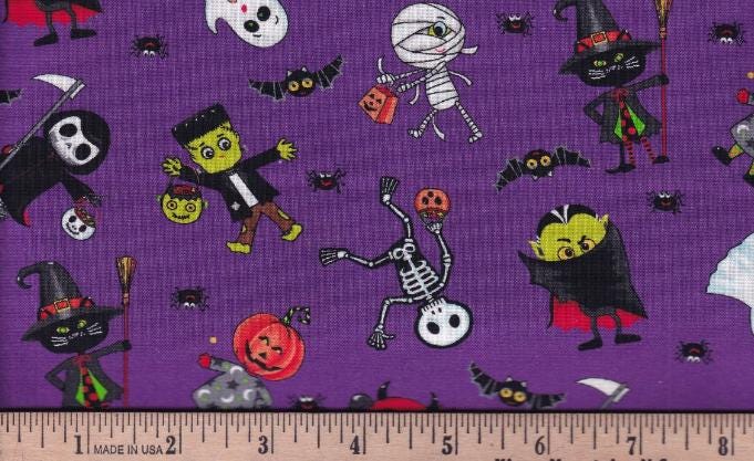 Spell on you  FL Fabric Halloween  100% Cotton - Continuous cuts - Spell on You FLSY D90 V Violet Costume Party Time