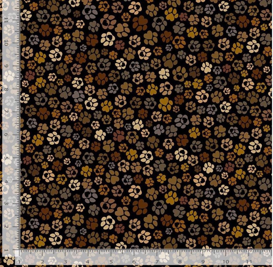 Happiness Paw Prints Cotton fabric 100% Cotton - Continuous Cuts-  TT-Dog CD3320 Black - Dog Paws