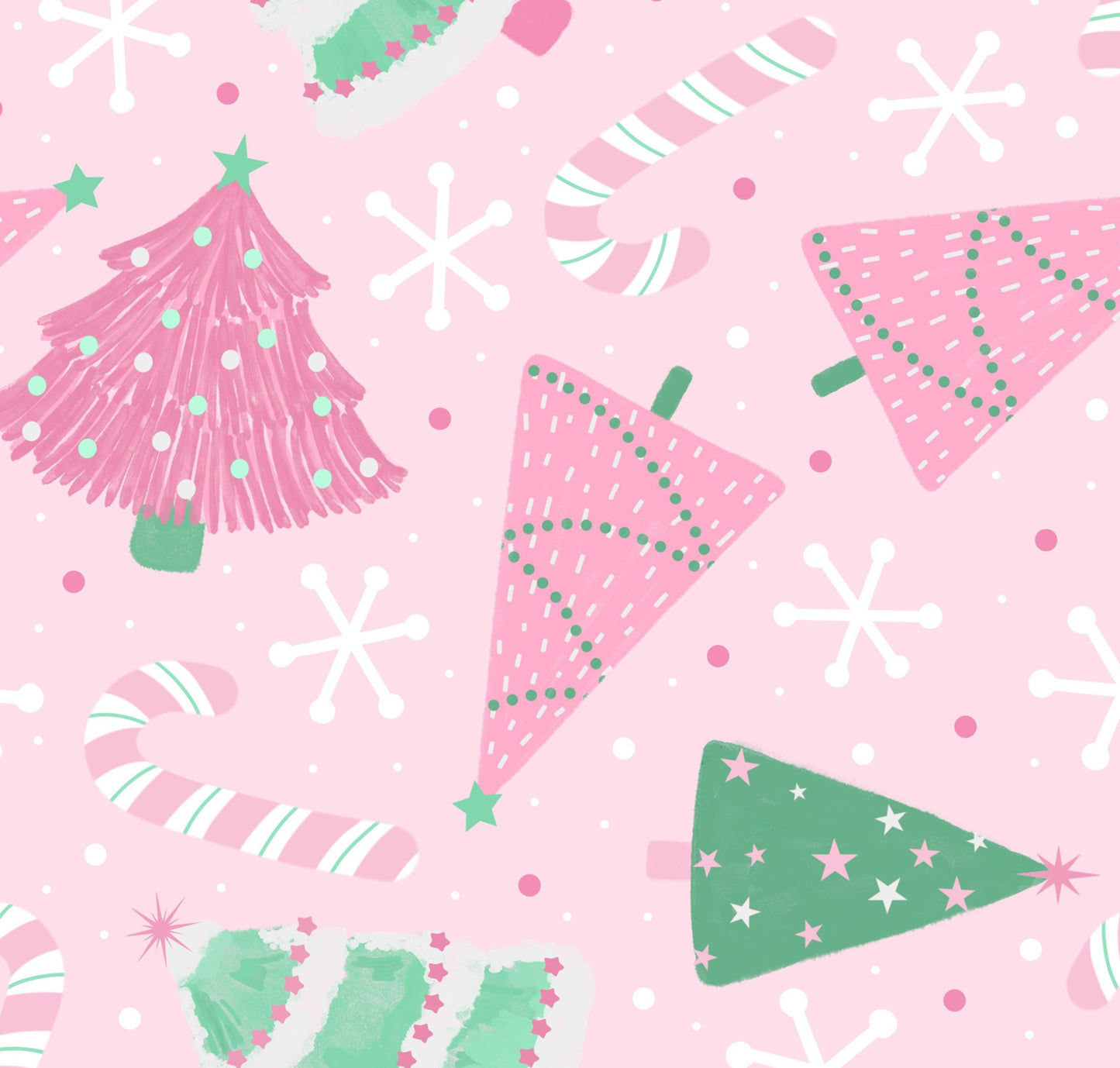Pink Wonderland Christmas Cotton fabric- 100% Cotton - Continuous Cuts