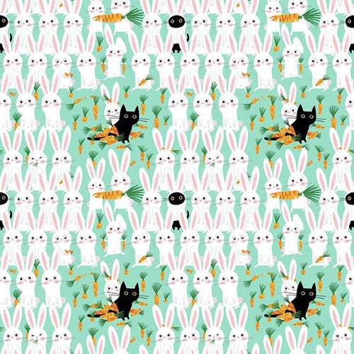 Bunny Meadowscapades Cotton fabric- 100% Cotton Continuous Cuts Bunny MEOWSCAPADES STELLA-DLW3110 ARUBA