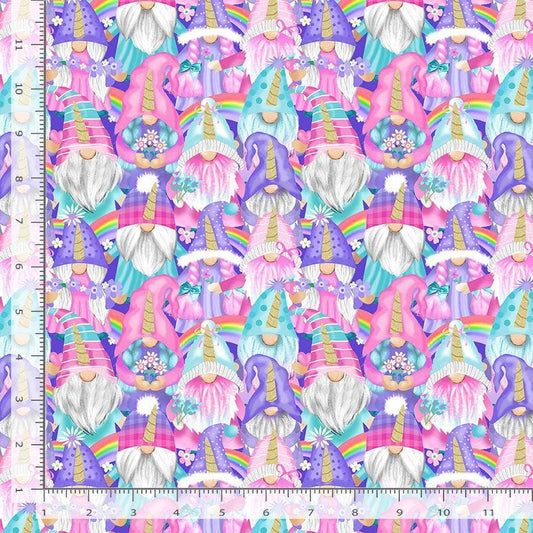 Unicorn Gnomes Cotton Fabric- 100% Cotton -TT-Gail CD3369 Rainbow - Unicorn Gnomes