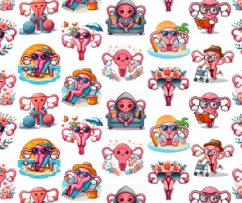 Fun Uterus Women’s Health Cotton Fabric - 100% Cotton - continuous cuts- Drewie Pie Fabrics Exclusive Print