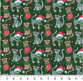 Santa Cat Christmas Fabric - Fat Quarters- 100% Cotton-by the 1/2 yard DX 4785 4C 1 Multi Santa Cats