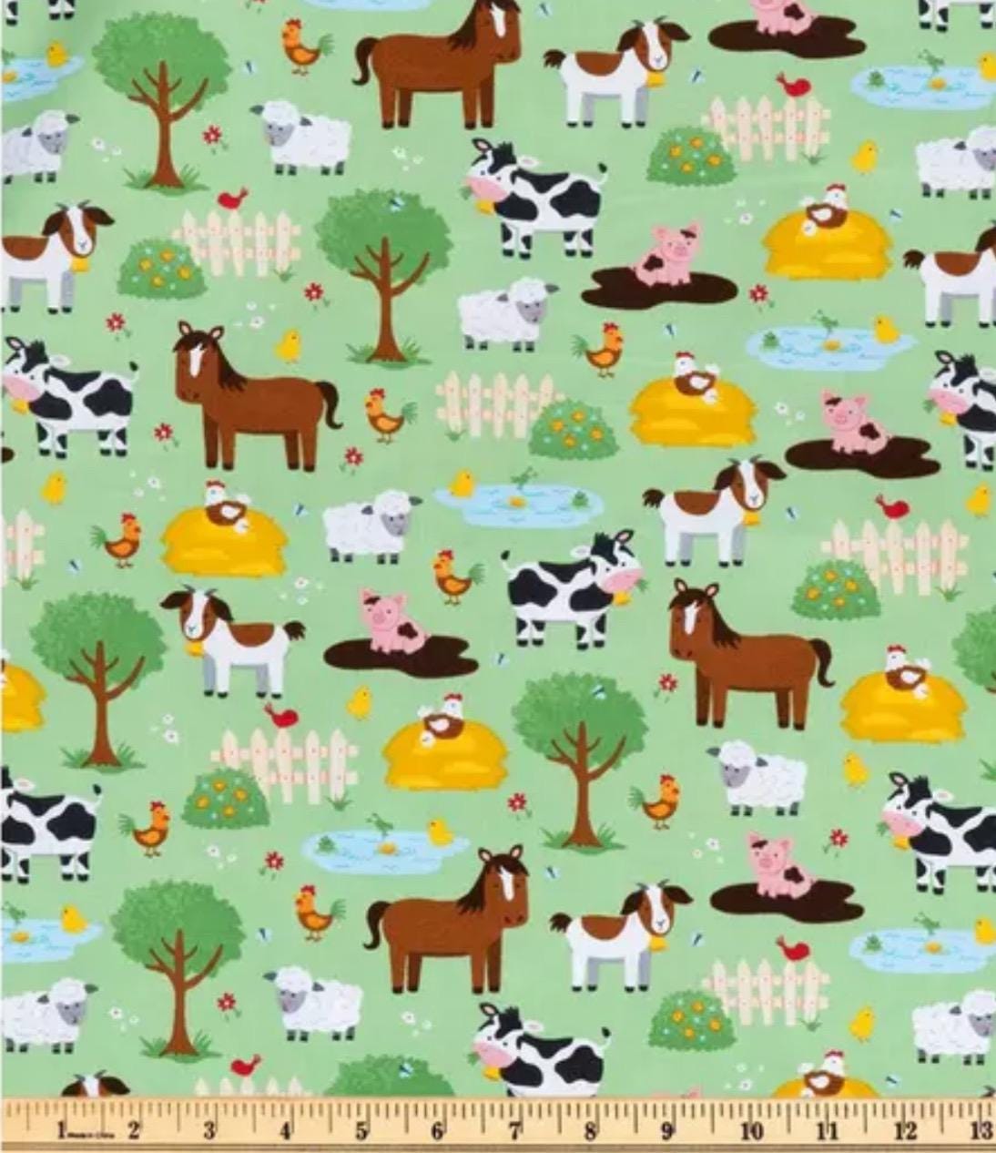 Farm Animals  Fabric - 100% Cotton - Fabric- continuous cuts