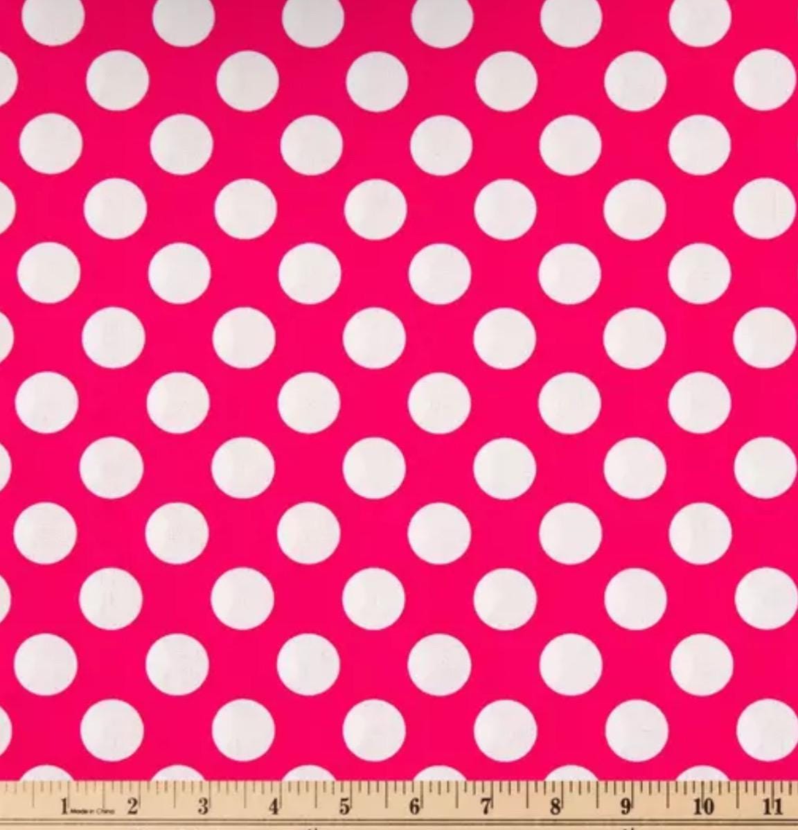 White Polka Dots on Pink Cotton Fabric- 100% Cotton - continuous cuts