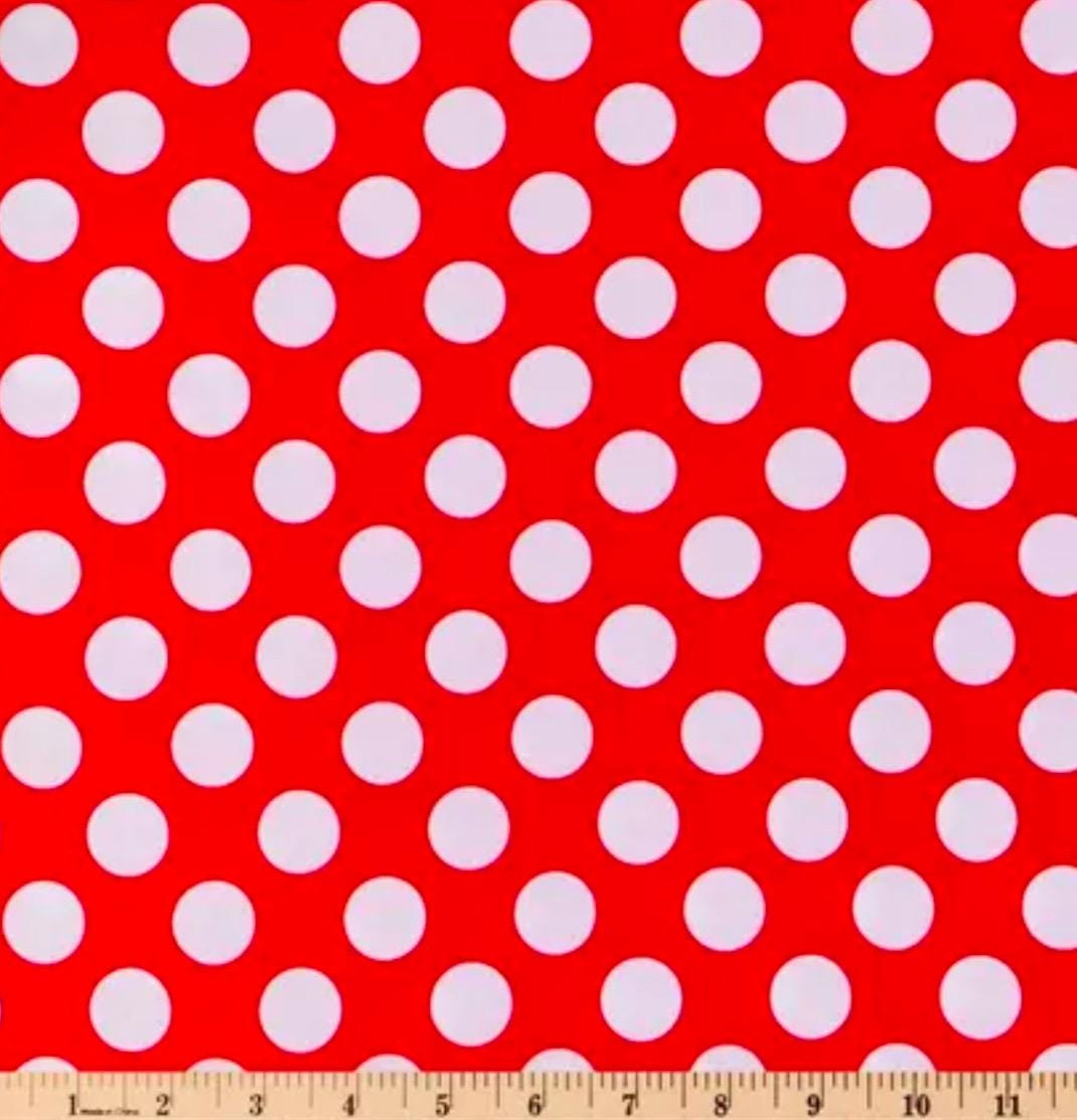 White Polka Dots on Red Cotton Fabric- Fat Quarters - 100% Cotton - continuous cuts