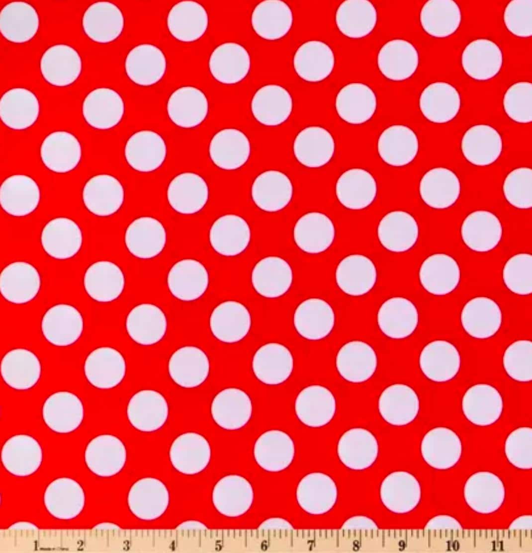 White Polka Dots on Red Cotton Fabric- Fat Quarters - 100% Cotton - continuous cuts
