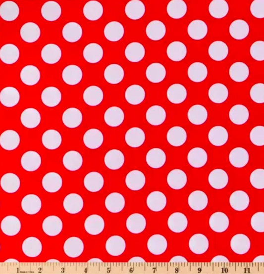 White Polka Dots on Red Cotton Fabric- Fat Quarters - 100% Cotton - continuous cuts