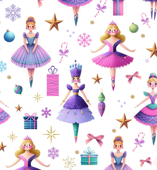 Ballet Wonderland Cotton fabric- Ballerina Christmas Fabric 100% Cotton - Continuous Cuts