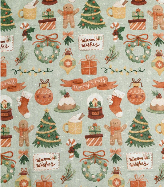 Christmas Icons cotton fabric- 100% Cotton - continuous cuts