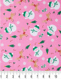 Christmas Friends on Pink Fabric - 100% Cotton - Fabric