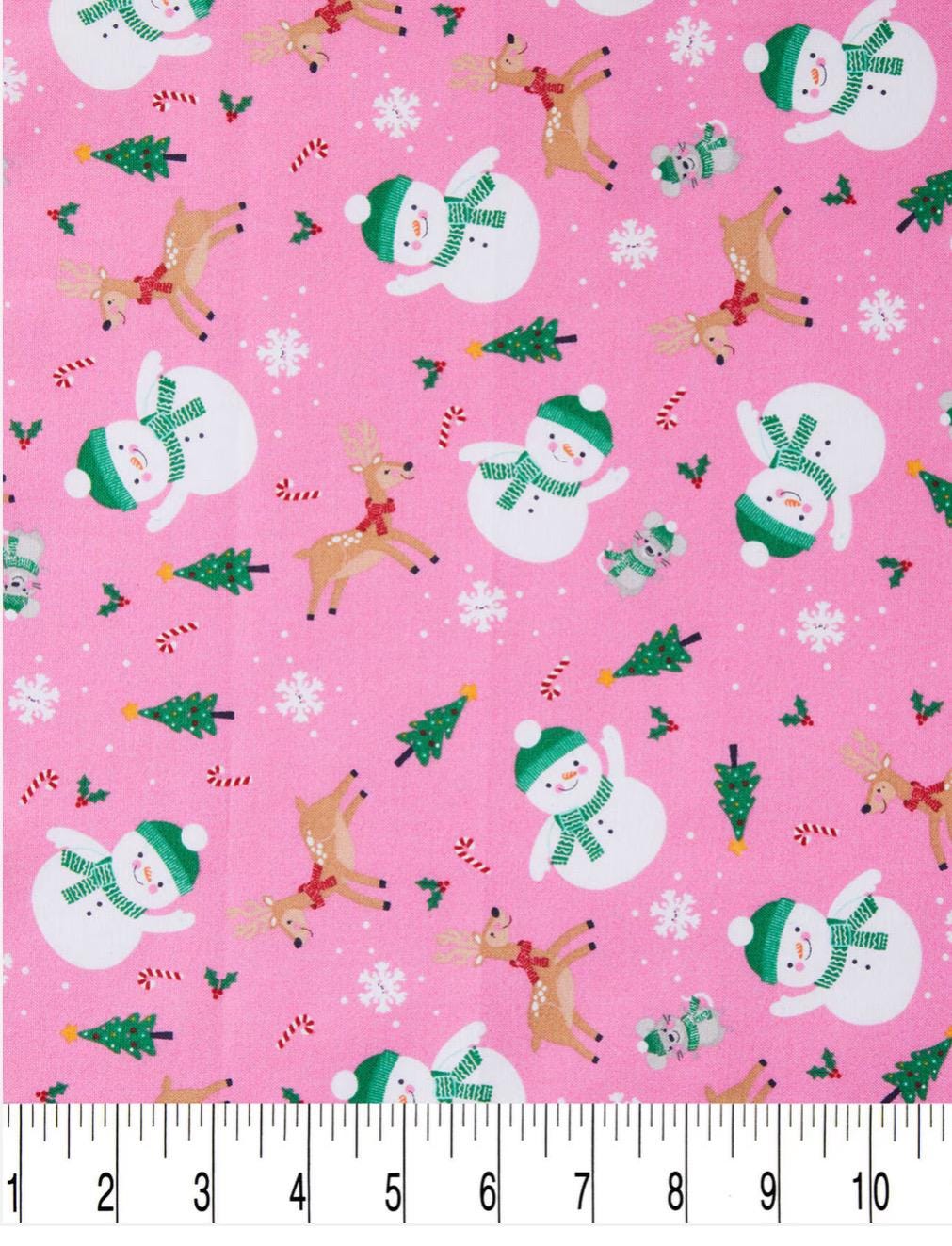 Christmas Friends on Pink  Fabric - 100% Cotton - Fabric