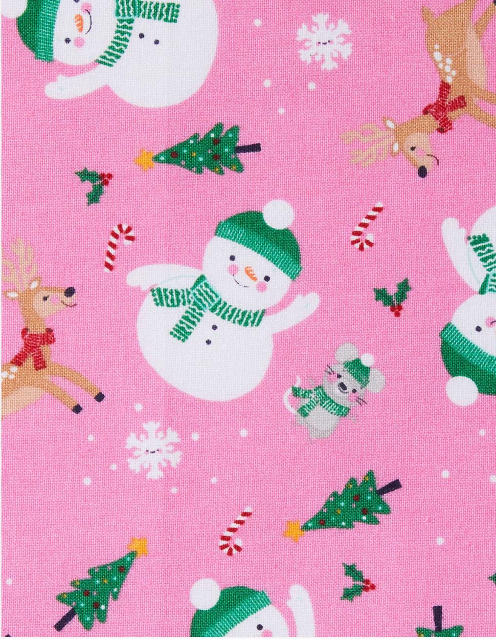 Christmas Friends on Pink  Fabric - 100% Cotton - Fabric