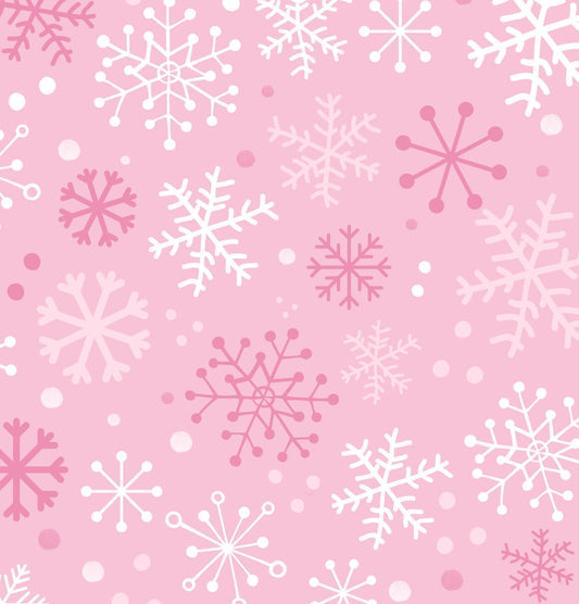 Pink Snowflakes Wonderland Christmas Cotton fabric- 100% Cotton - Continuous Cuts